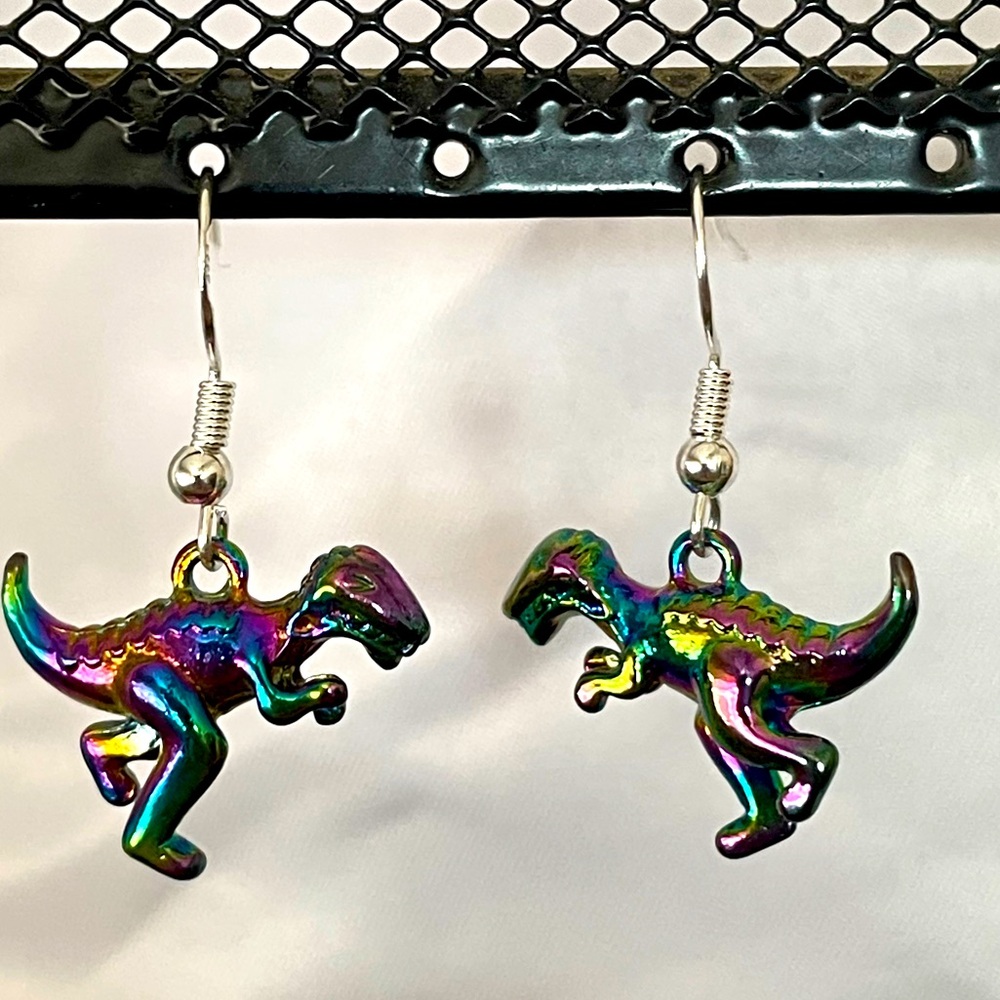 Iridescent Dinosaur Earrings
